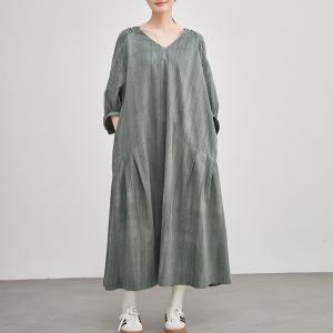Sand Wash V-Neck Plus Size Linen Maxi Dress