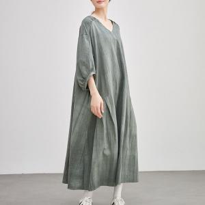 Sand Wash V-Neck Plus Size Linen Maxi Dress