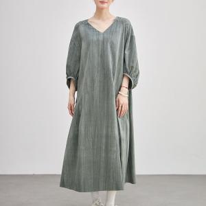 Sand Wash V-Neck Plus Size Linen Maxi Dress
