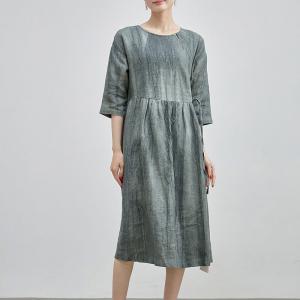 Handmade Linen Belted Tie Dye Dress