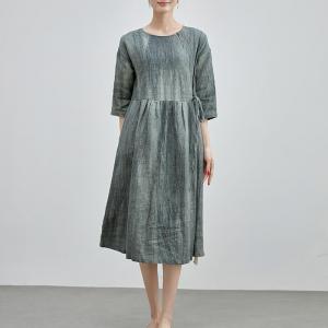 Handmade Linen Belted Tie Dye Dress