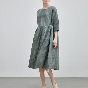 Handmade Linen Belted Tie Dye Dress
