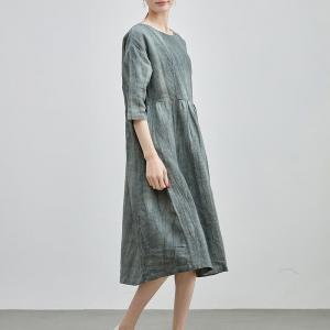 Handmade Linen Belted Tie Dye Dress