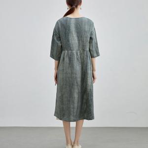 Handmade Linen Belted Tie Dye Dress