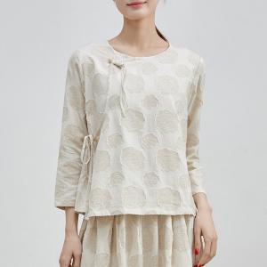 Frog Button Stereo Patchwork Linen Tied Wrap Blouse
