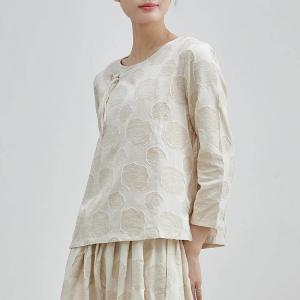 Frog Button Stereo Patchwork Linen Tied Wrap Blouse