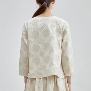 Frog Button Stereo Patchwork Linen Tied Wrap Blouse