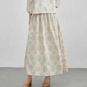 Beige Linen Patchwork A-Line Skirt