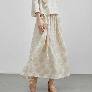 Beige Linen Patchwork A-Line Skirt