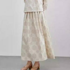 Beige Linen Patchwork A-Line Skirt