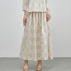 Beige Linen Patchwork A-Line Skirt