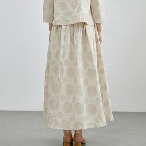 Beige Linen Patchwork A-Line Skirt