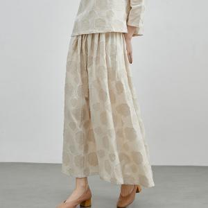 Beige Linen Patchwork A-Line Skirt