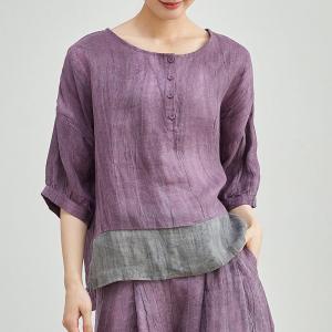 Bicolored Oversized Sand Wash Linen Blouse