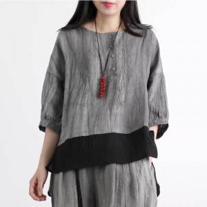Bicolored Oversized Sand Wash Linen Blouse