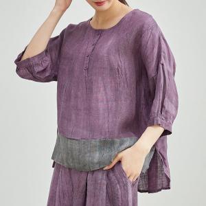 Bicolored Oversized Sand Wash Linen Blouse