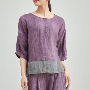 Bicolored Oversized Sand Wash Linen Blouse
