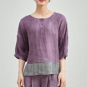 Bicolored Oversized Sand Wash Linen Blouse