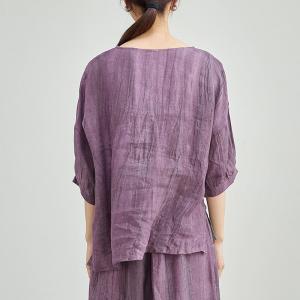 Bicolored Oversized Sand Wash Linen Blouse