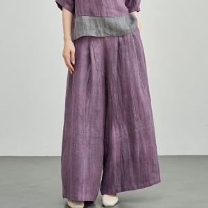 Elastic Waist Plain Linen Wide Leg Pants