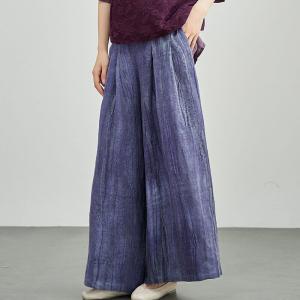Elastic Waist Plain Linen Wide Leg Pants