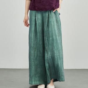 Elastic Waist Plain Linen Wide Leg Pants