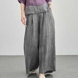 Elastic Waist Plain Linen Wide Leg Pants