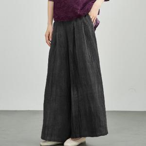 Elastic Waist Plain Linen Wide Leg Pants