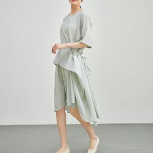 Asymmetrical Flouncing Tied Waist Designer Cotton Dress