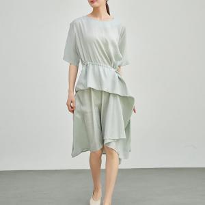 Asymmetrical Flouncing Tied Waist Designer Cotton Dress