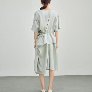 Asymmetrical Flouncing Tied Waist Designer Cotton Dress