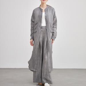 Two Front Pockets Linen Long Tunic Shacket