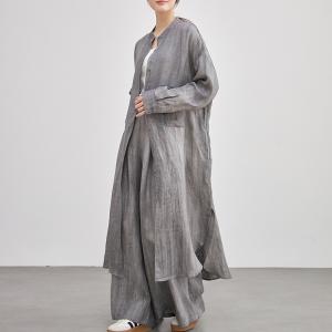 Two Front Pockets Linen Long Tunic Shacket