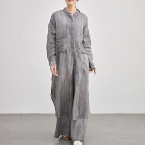 Two Front Pockets Linen Long Tunic Shacket