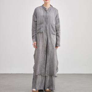 Two Front Pockets Linen Long Tunic Shacket