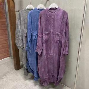Two Front Pockets Linen Long Tunic Shacket