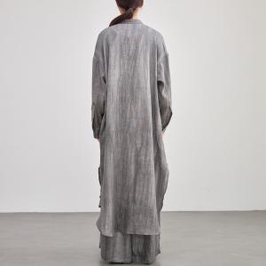 Two Front Pockets Linen Long Tunic Shacket