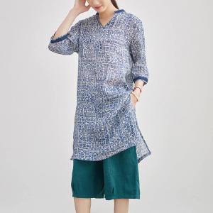 Blue Totem Organic Ramie Batik Tunic Blouse