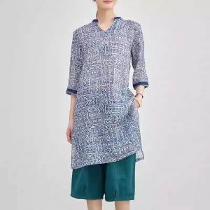 Blue Totem Organic Ramie Batik Tunic Blouse