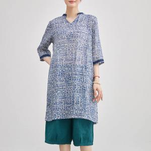 Blue Totem Organic Ramie Batik Tunic Blouse