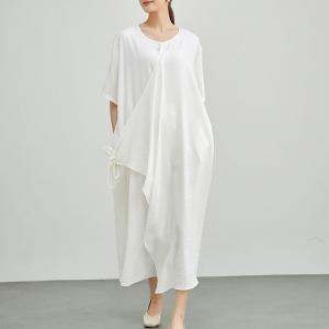Hawaii Style Flouncing Cotton White Wrap Dress