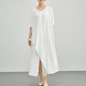 Hawaii Style Flouncing Cotton White Wrap Dress