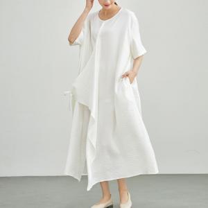 Hawaii Style Flouncing Cotton White Wrap Dress