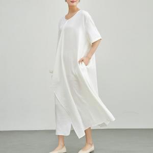 Hawaii Style Flouncing Cotton White Wrap Dress