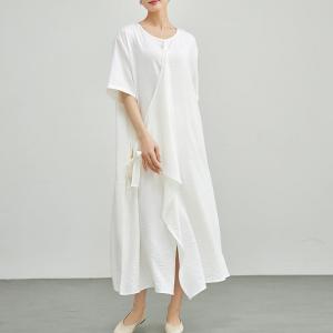Hawaii Style Flouncing Cotton White Wrap Dress