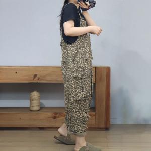 90s Fashion Cheetah Prints Ripped Overalls