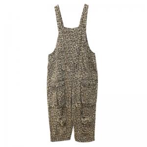 90s Fashion Cheetah Prints Ripped Overalls
