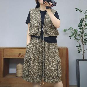 Cheetah Patterned Short Jacket with Wide Leg Shorts