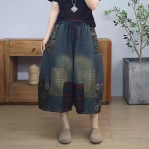 Folk Style Patchwork Plus Size Cropped Jeans