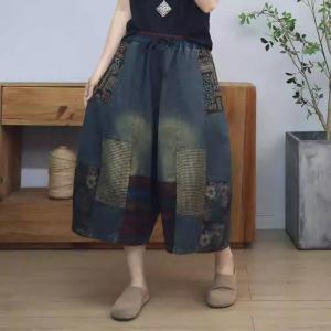 Folk Style Patchwork Plus Size Cropped Jeans